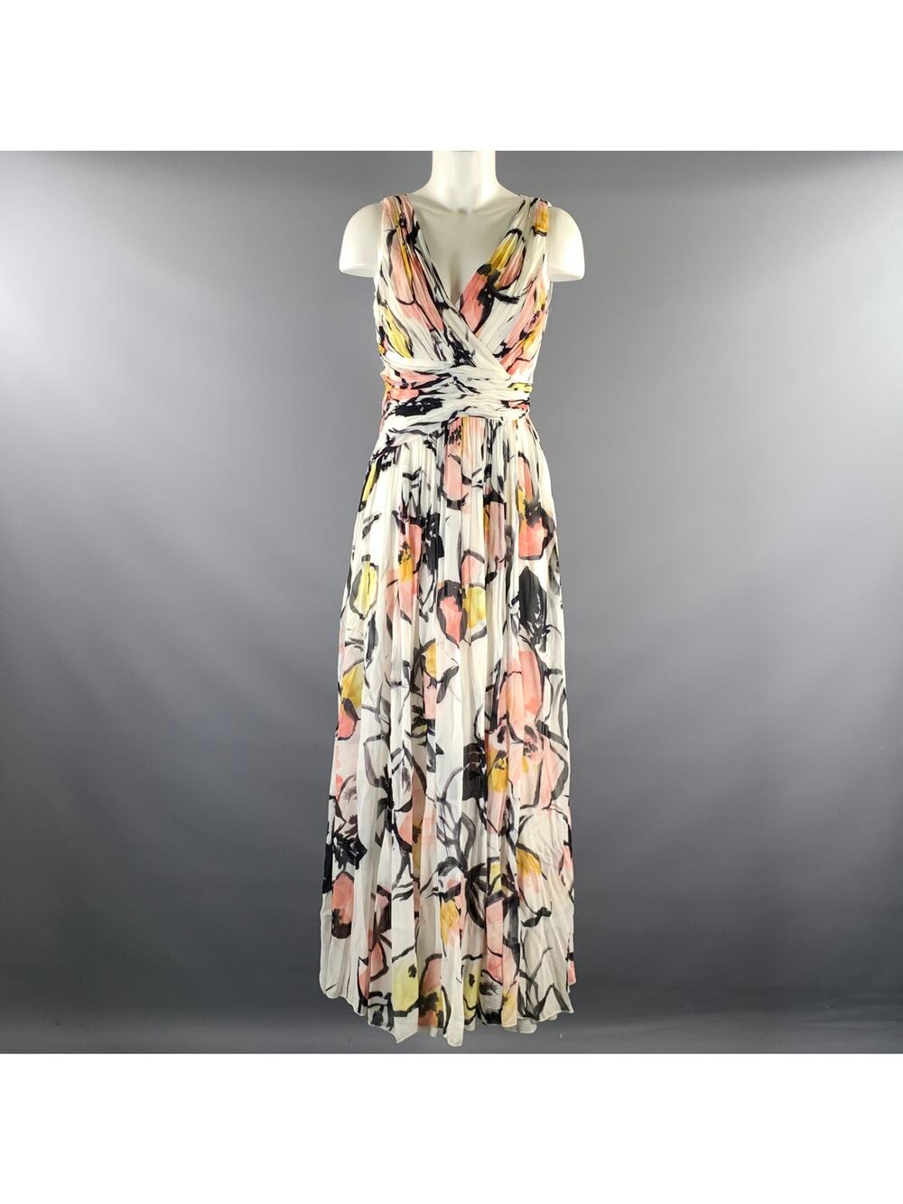 BADGLEY MISCHKA Size 0 Pink Yellow Rayon Floral Maxi Long Dress